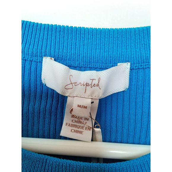 Scripted Turquoise Cut Out Ribbed Sweater-M - Picture 3 of 3